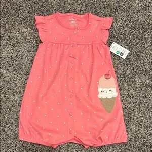 NWT Carter's Pink Polka Dot Ice Cream Romper 12m